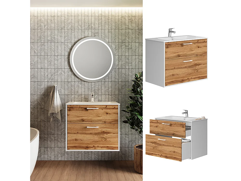 Badkamermeubelset eik wit/goud 80x45.5x61.5 lanco