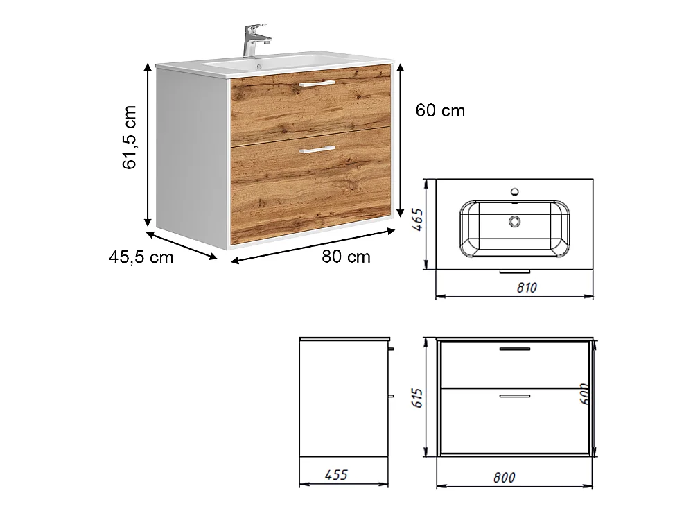 Badkamermeubelset eik wit/goud 80x45.5x61.5 lanco