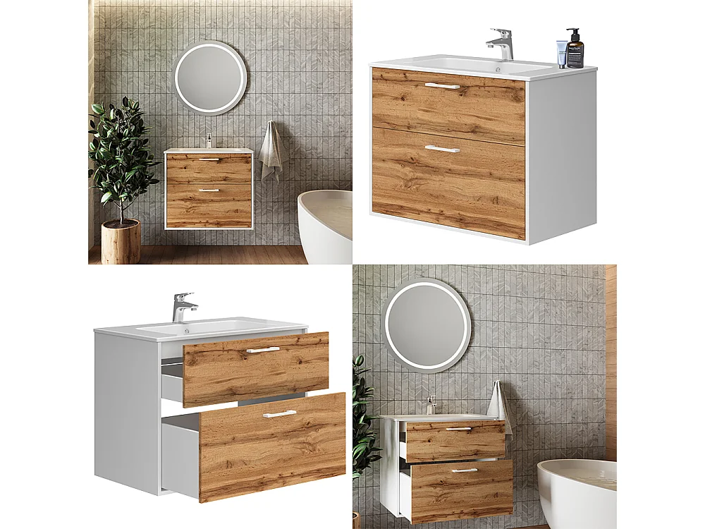 Badkamermeubelset eik wit/goud 80x45.5x61.5 lanco