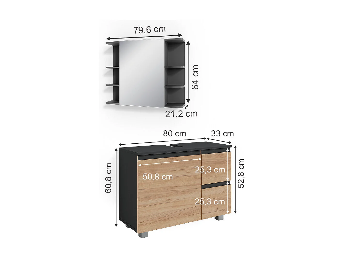 Badmöbel-Set grau 80x33x60 j-shape