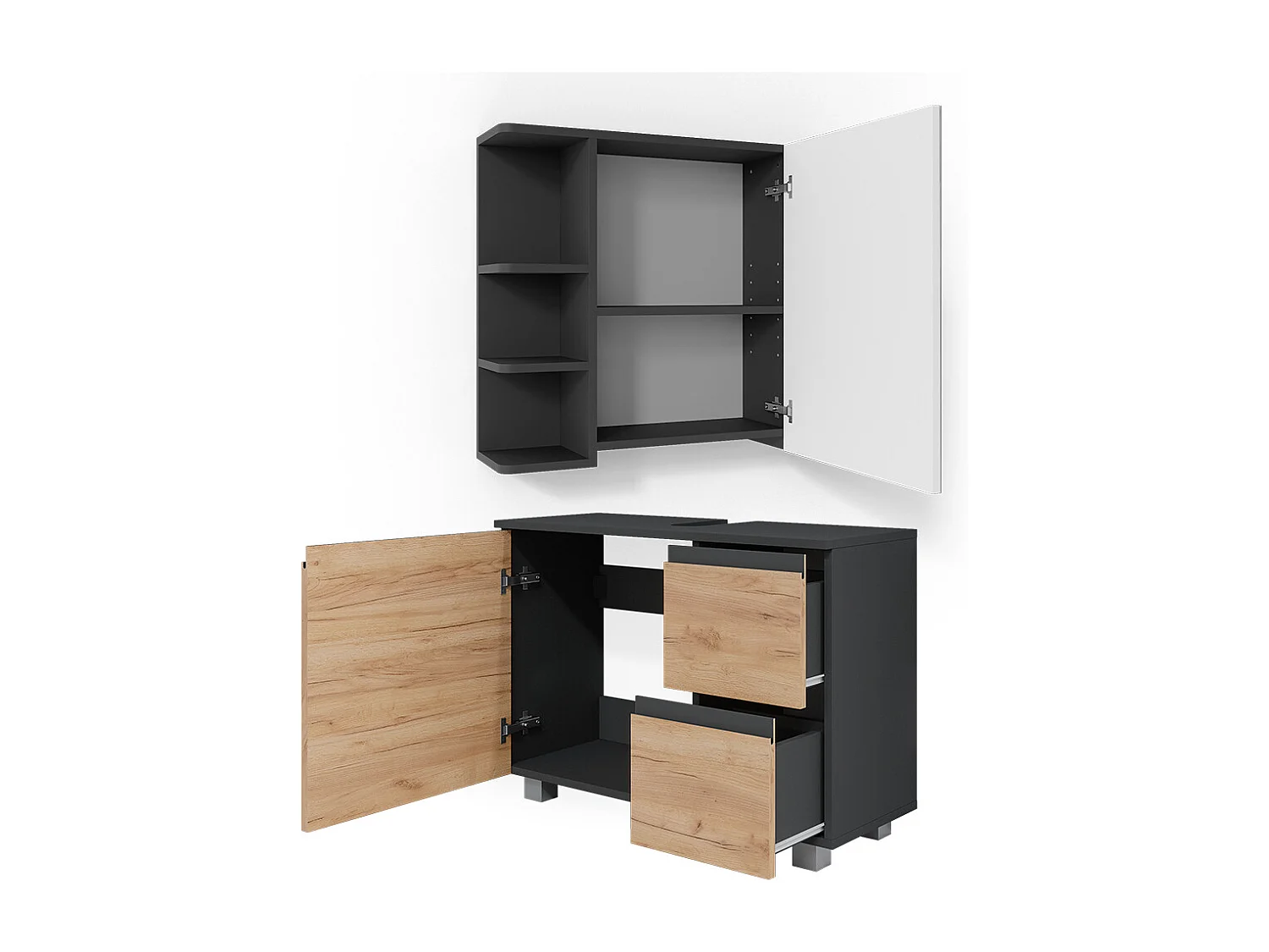 Badmöbel-Set grau 80x33x60 j-shape