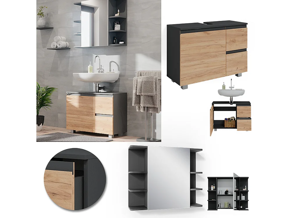 Meubles bain gris 80x33x60 j-shape