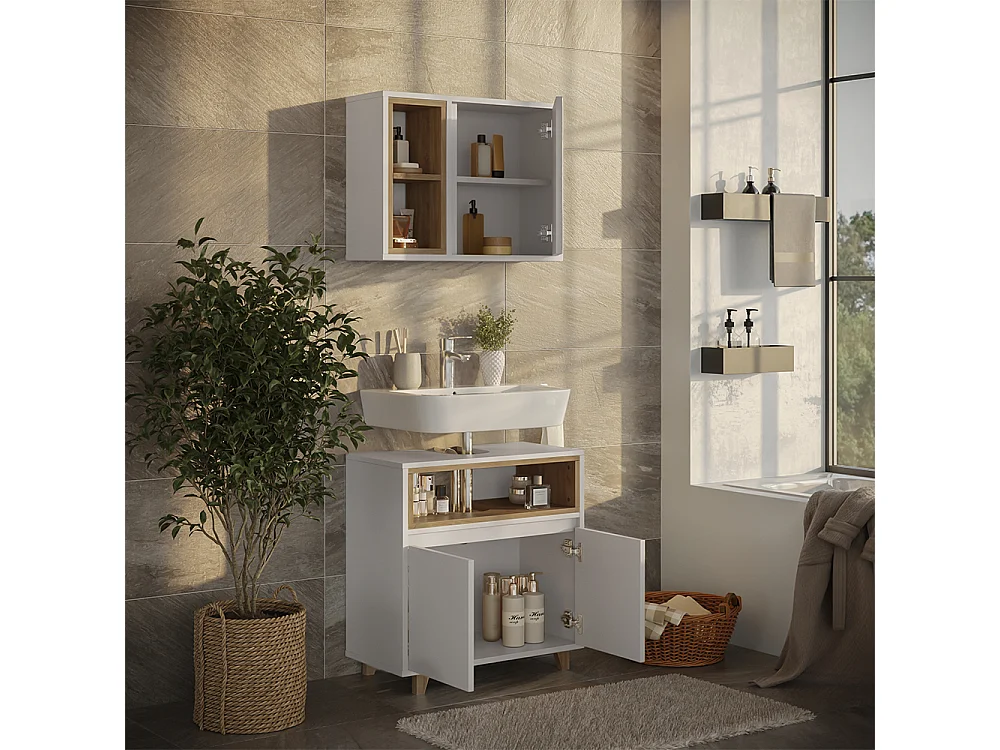 Set di mobili da bagno bianco/quercia 60x30x61 elnor