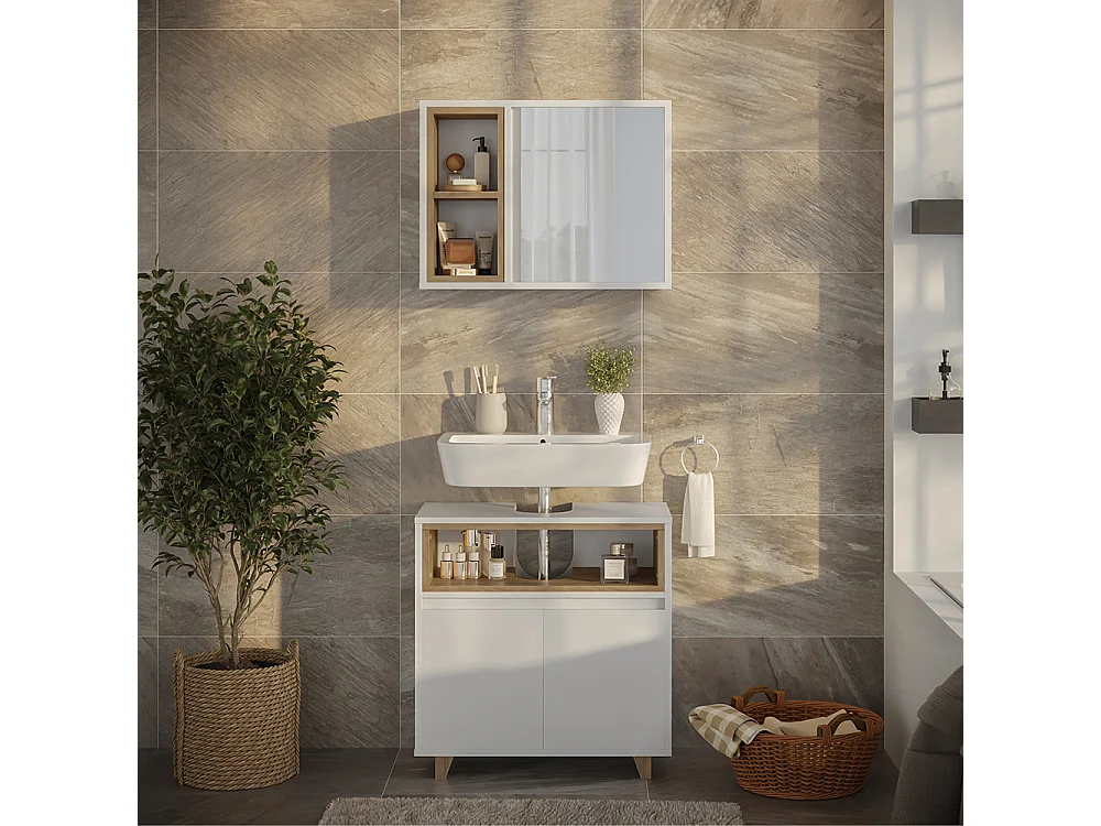 Meubles bain blanc/chêne 60x30x61 elnor