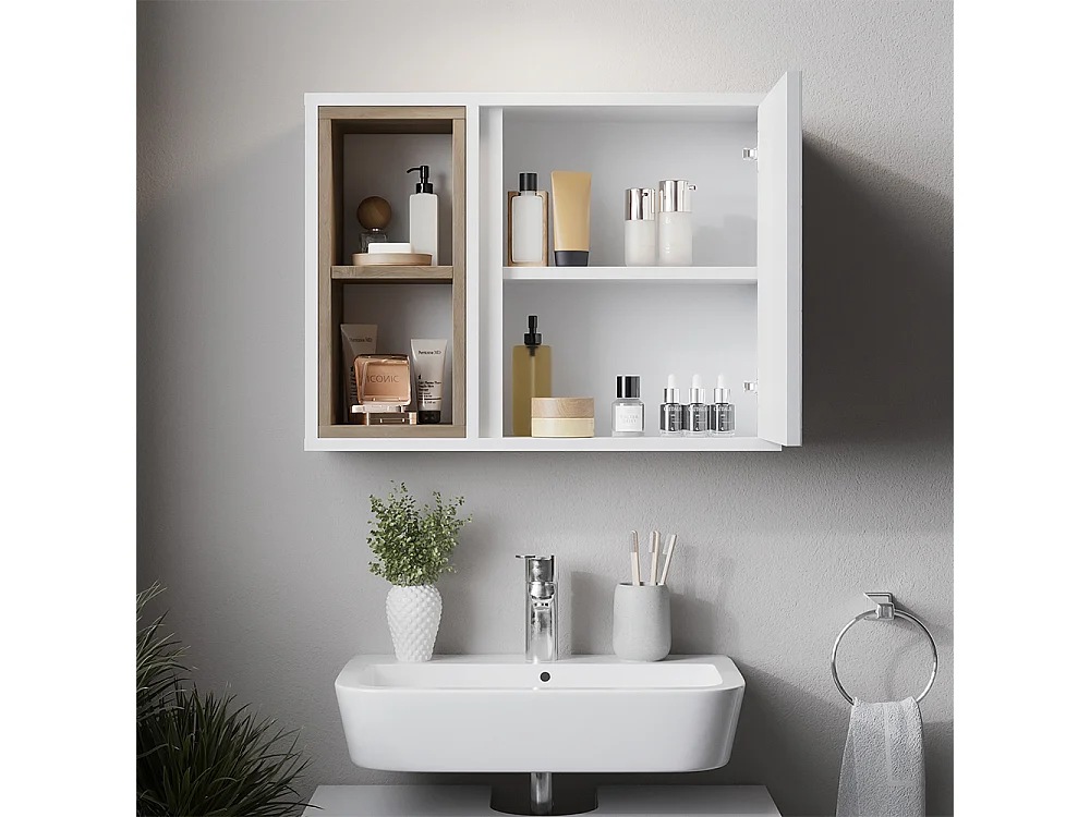 Meubles bain blanc/chêne 60x30x61 elnor