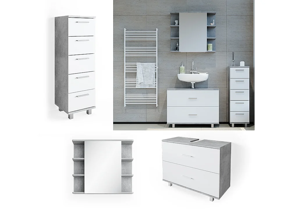 Badmöbel-Set beton/weiß 80x33x60 ilias