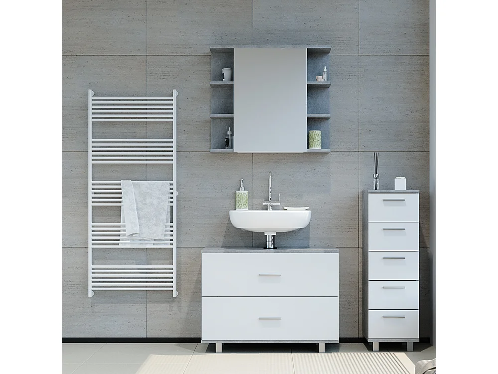 Meubles bain béton/blanc 80x33x60 ilias