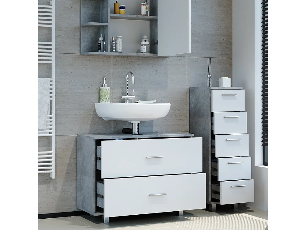 Meubles bain béton/blanc 80x33x60 ilias