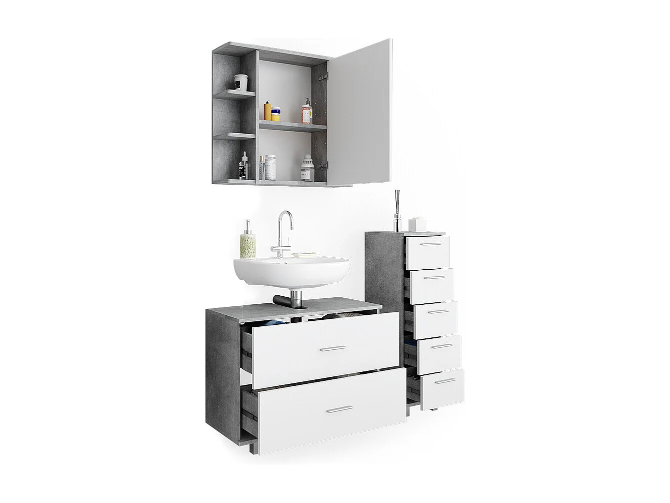 Meubles bain béton/blanc 80x33x60 ilias