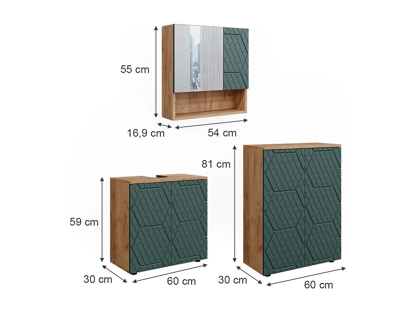 Set mobili bagno quercia verde/oro 80x41x58.6 irma
