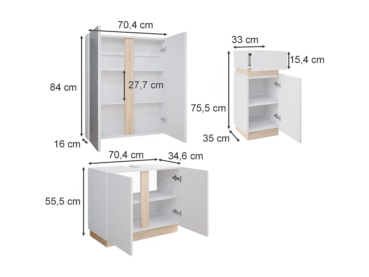 Set di mobili da bagno bianco 70x34x55 gloria