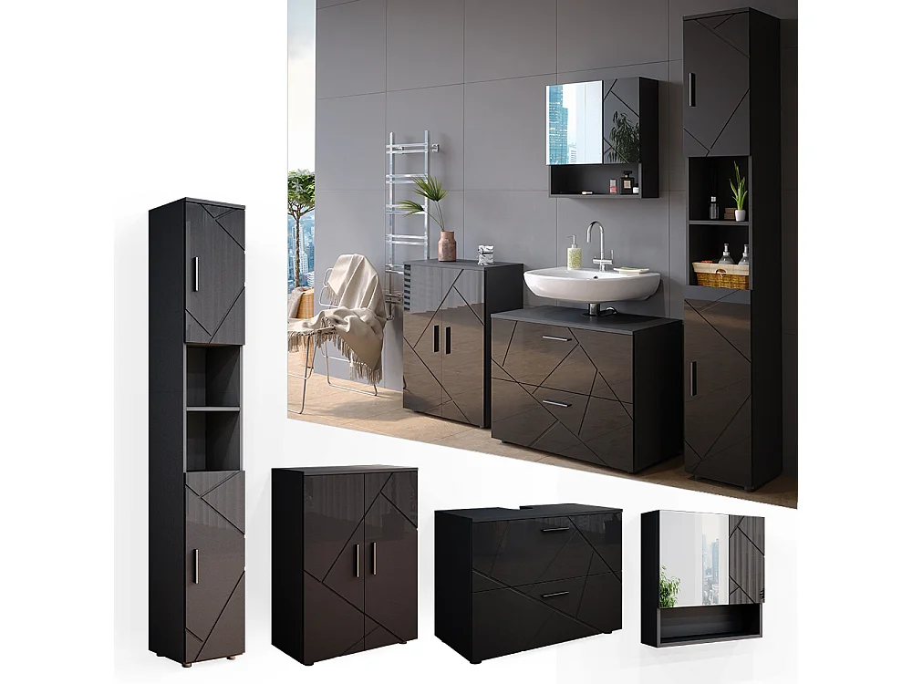 Meubles bain anthracite haute brillance 80x41x58 irma