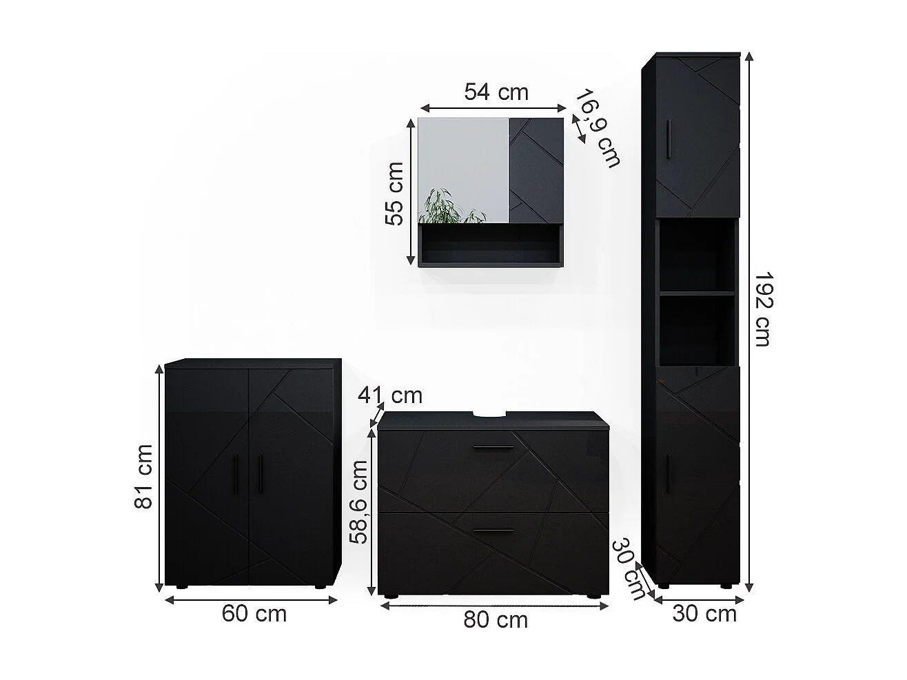 Meubles bain anthracite haute brillance 80x41x58 irma