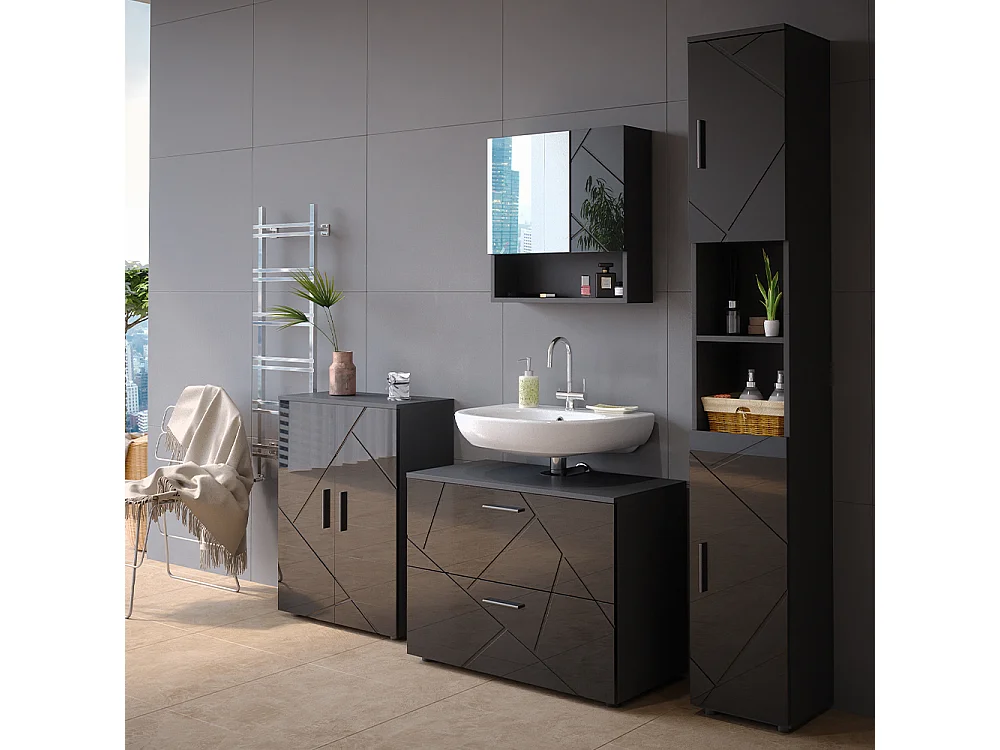 Meubles bain anthracite haute brillance 80x41x58 irma