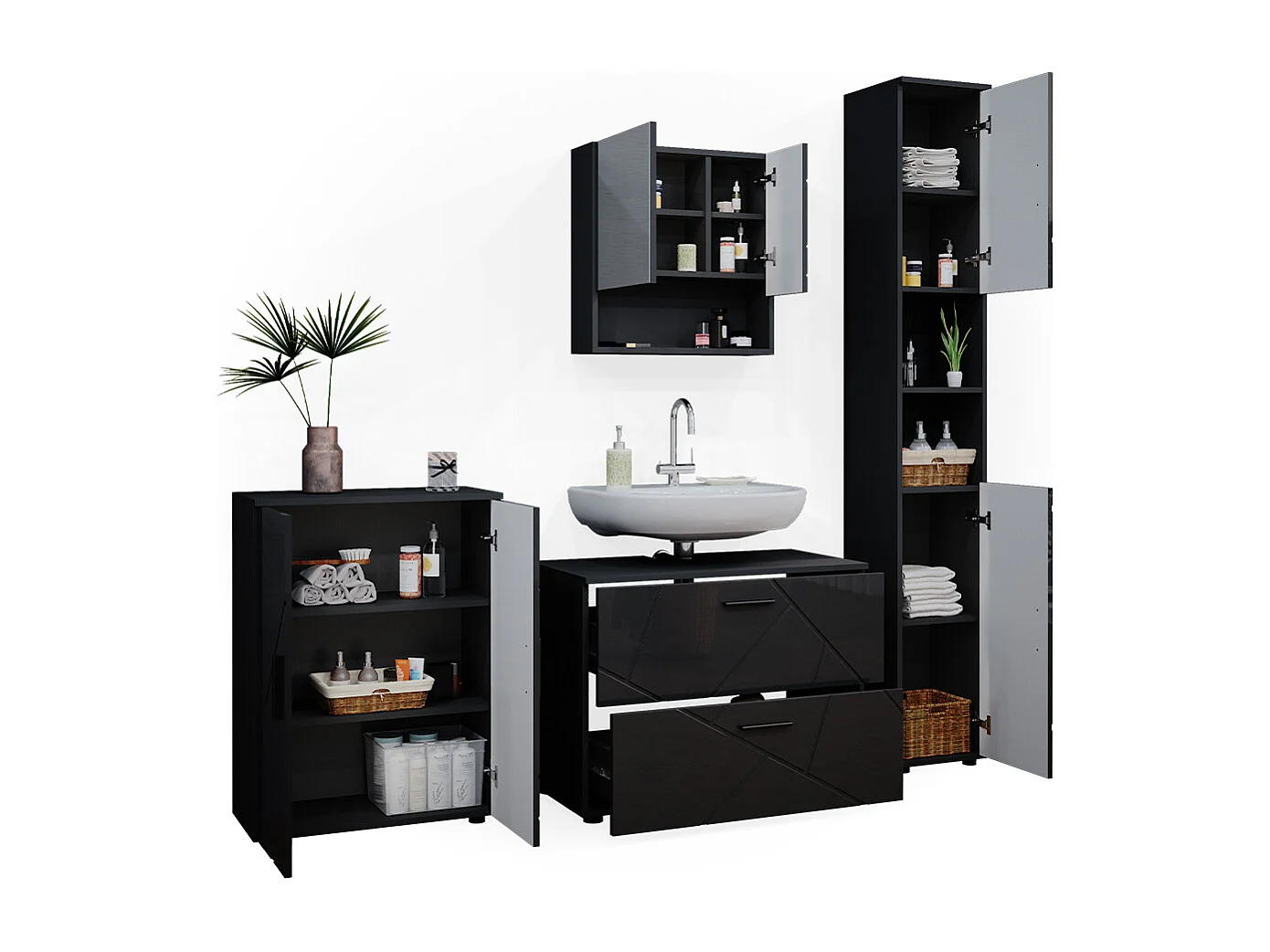 Meubles bain anthracite haute brillance 80x41x58 irma