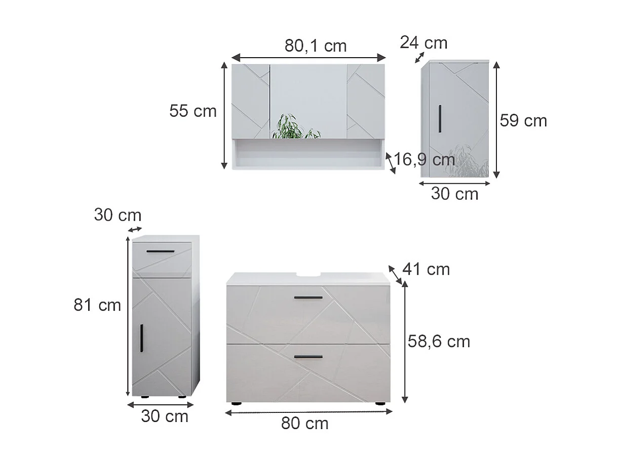 Badmöbel-Set weiß hochglanz 80x41x58.6 irma