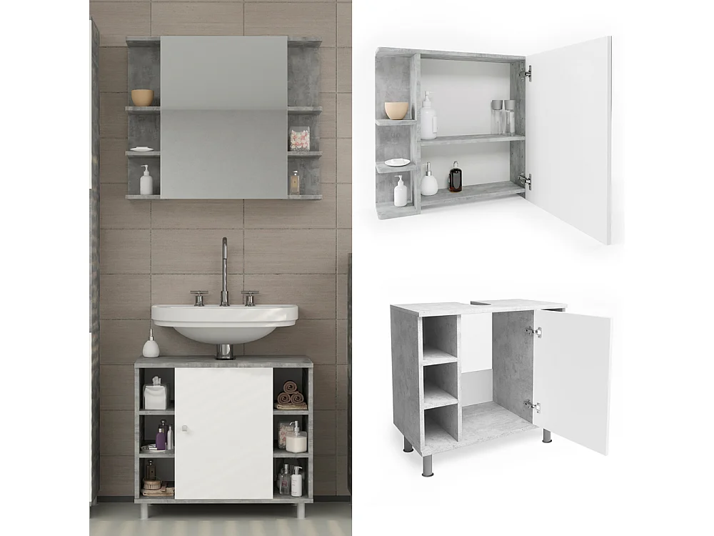 Set mobili bagno calcestruzzo 60x32x54 fynn