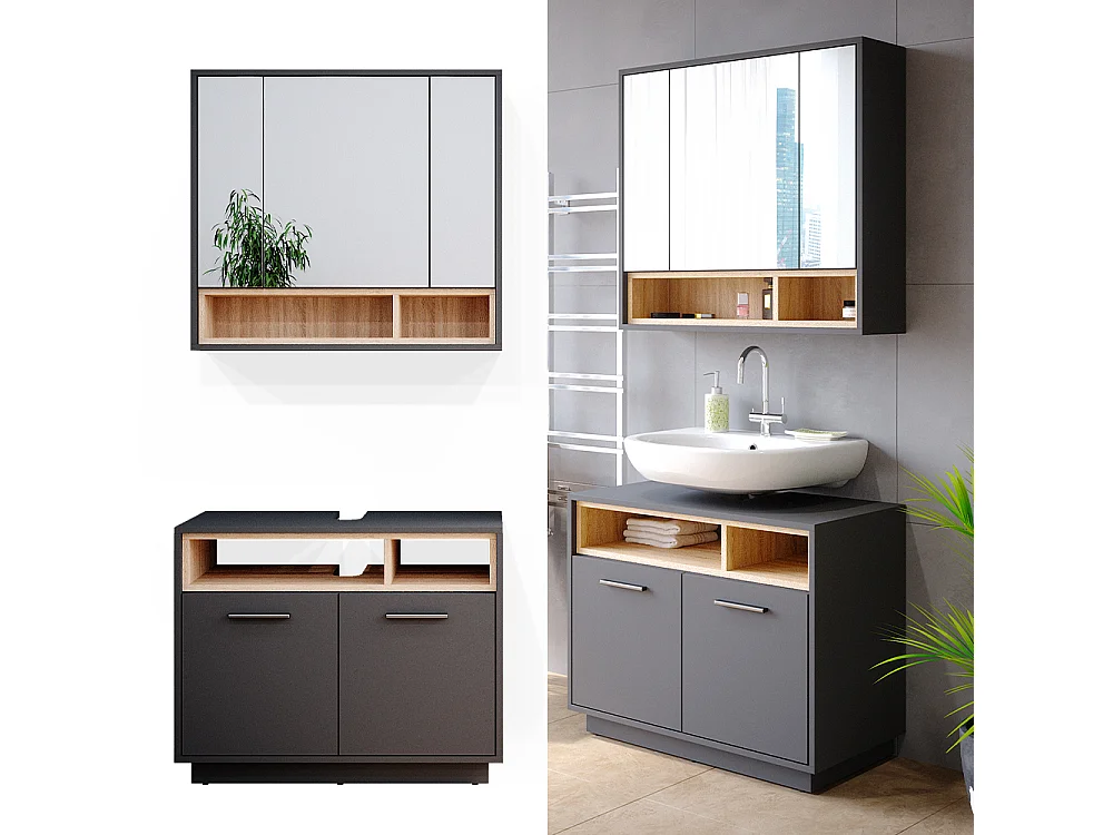 Set mobili bagno antracite 80x40x64 beatrice