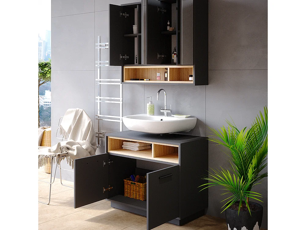 Set mobili bagno antracite 80x40x64 beatrice