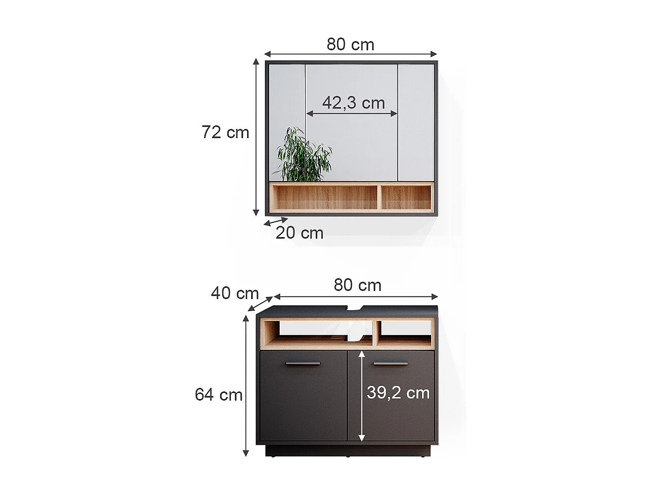 Meubles bain anthracite 80x40x64 beatrice