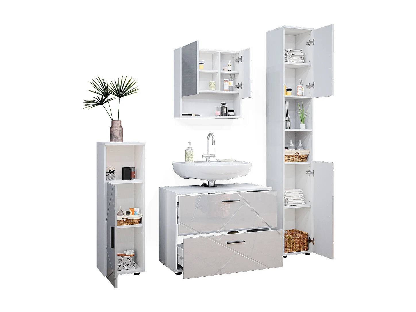 Conjunto de muebles de baño blanco alto brillo 80x41x58 irma