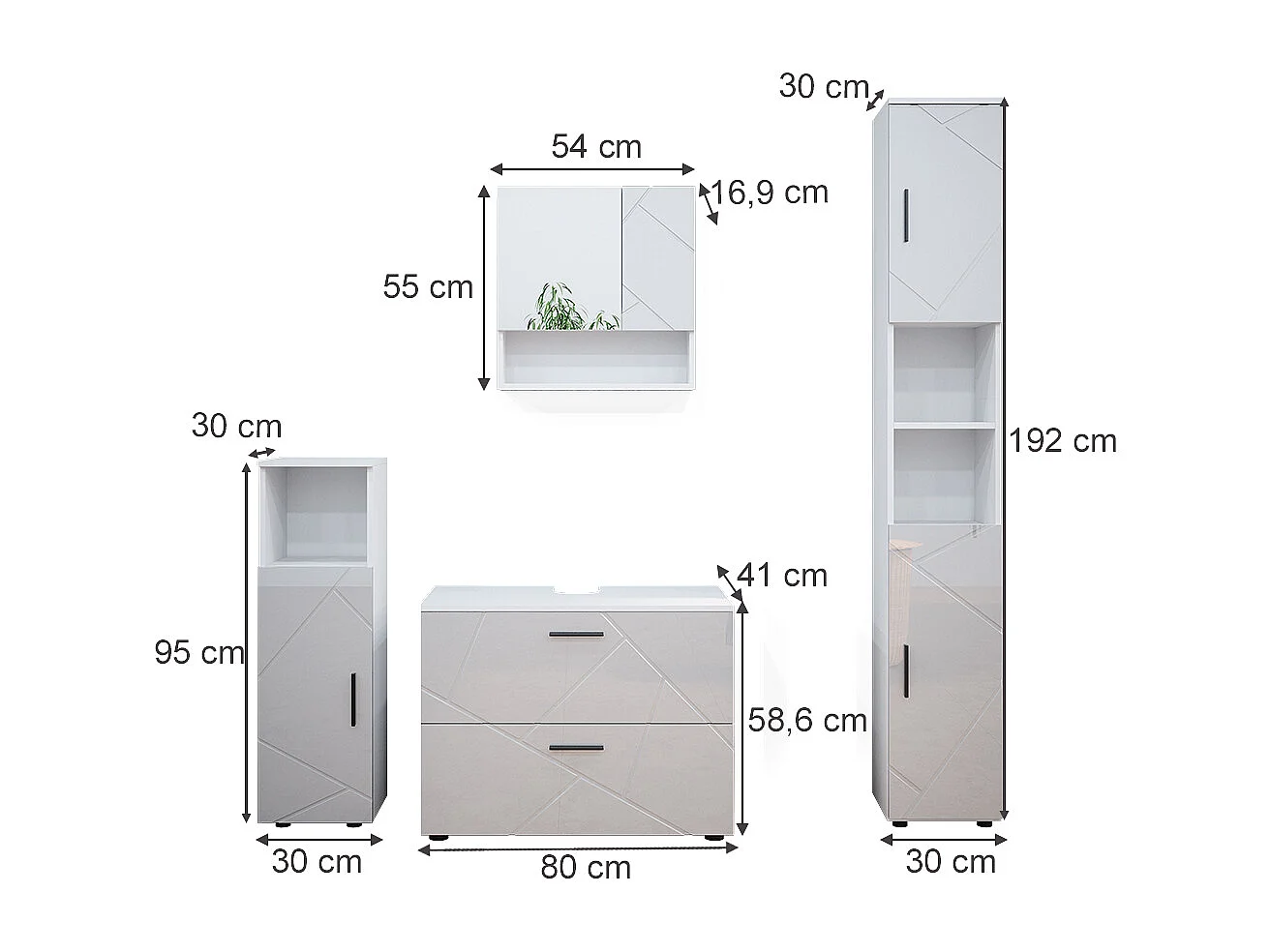 Meubles bain blanc haute brillance 80x41x58 irma