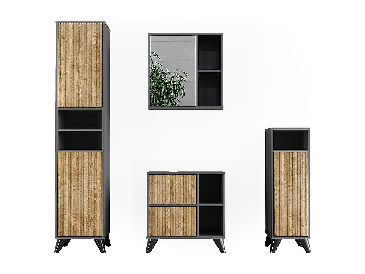 Ensemble de meubles de salle de bains anthracite/chêne de montagne 60x30x62 leano