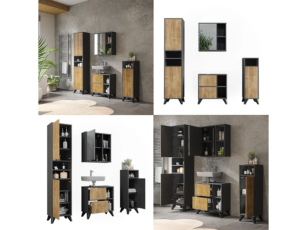 Ensemble de meubles de salle de bains anthracite/chêne de montagne 60x30x62 leano