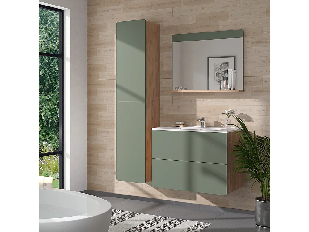 Ensemble de meubles de salle de bains force dor chêne/vert 80x46x59.3 izan