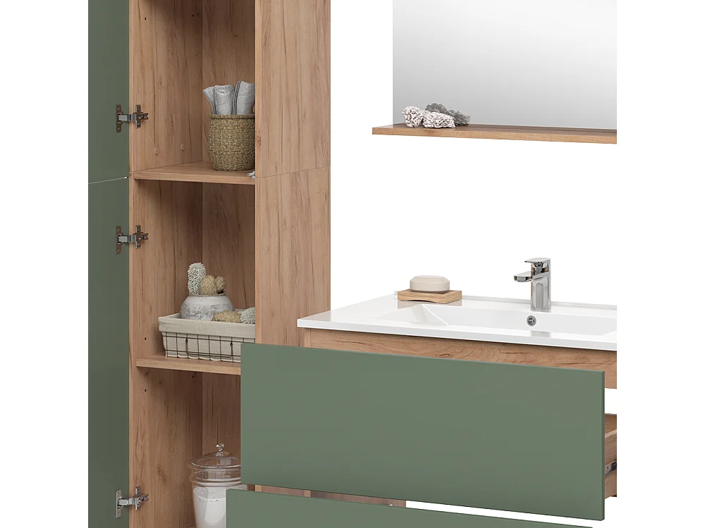 Ensemble de meubles de salle de bains force dor chêne/vert 80x46x59.3 izan