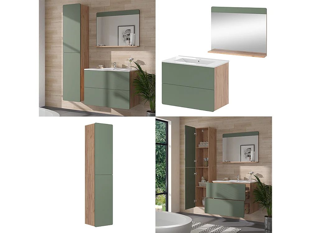 Ensemble de meubles de salle de bains force dor chêne/vert 80x46x59.3 izan