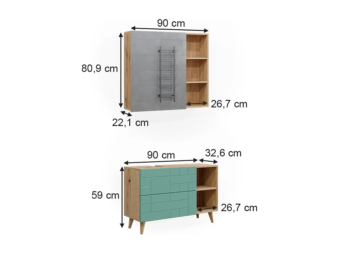 Meubles bain vert menthe 90x32x59 rudi