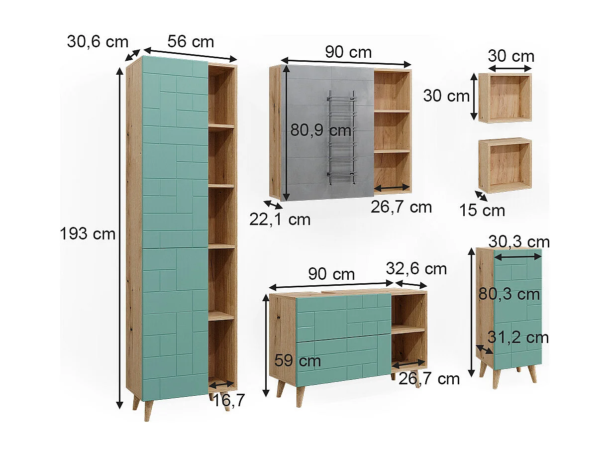Meubles bain vert menthe 90x32x59 rudi