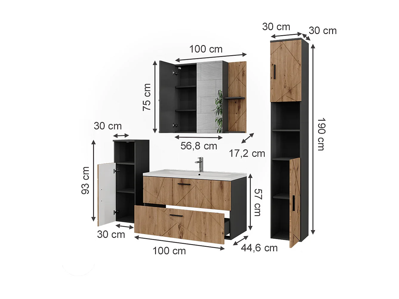 Badeværelsesmøbelsæt antracit 100x44.6x57 irma