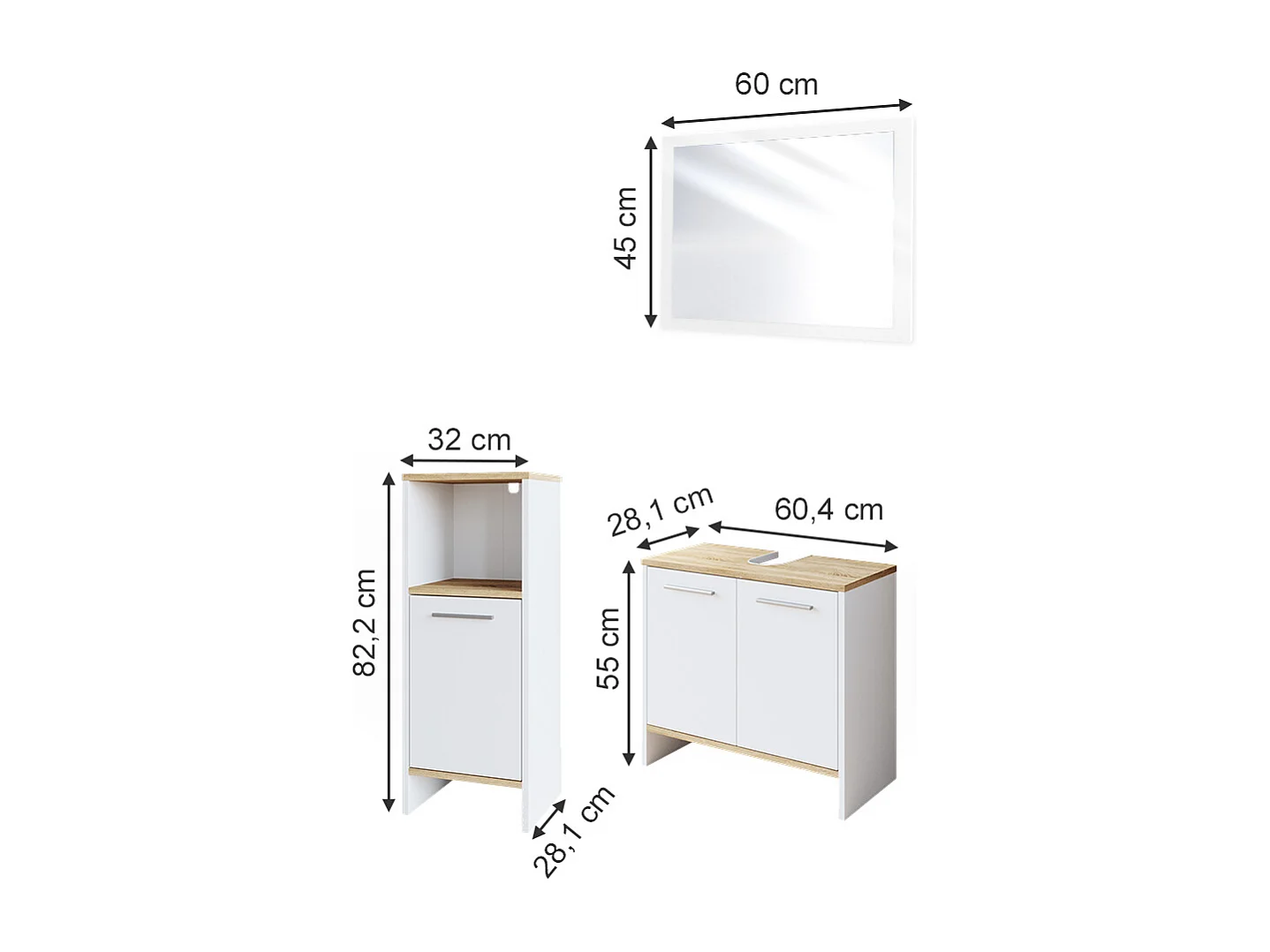 Set mobili bagno bianco 60x28x82 elvio