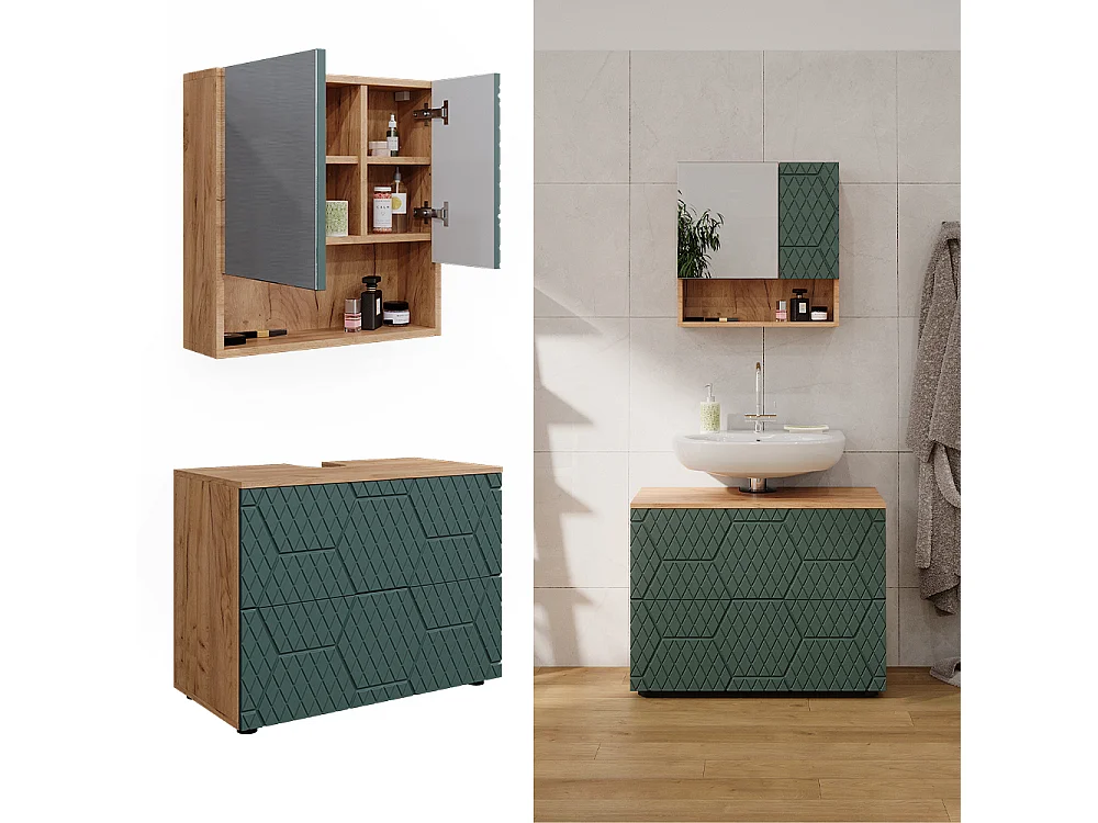 Set mobili bagno quercia verde/oro 80x41x58.6 irma