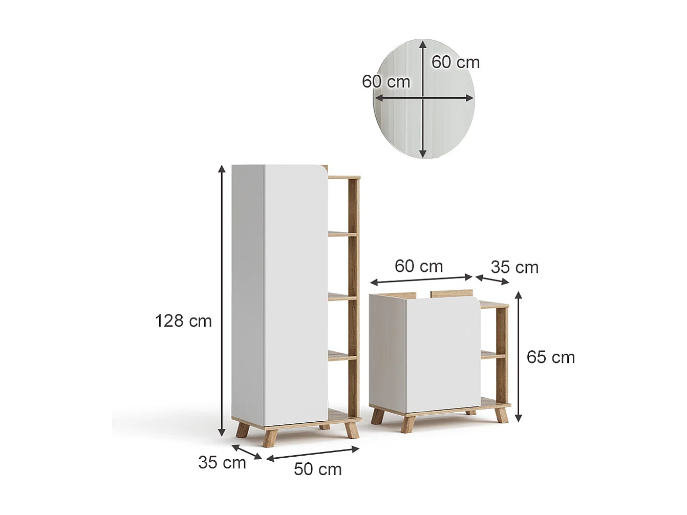 Badkamermeubelset sonoma/wit 60x35x65 karen