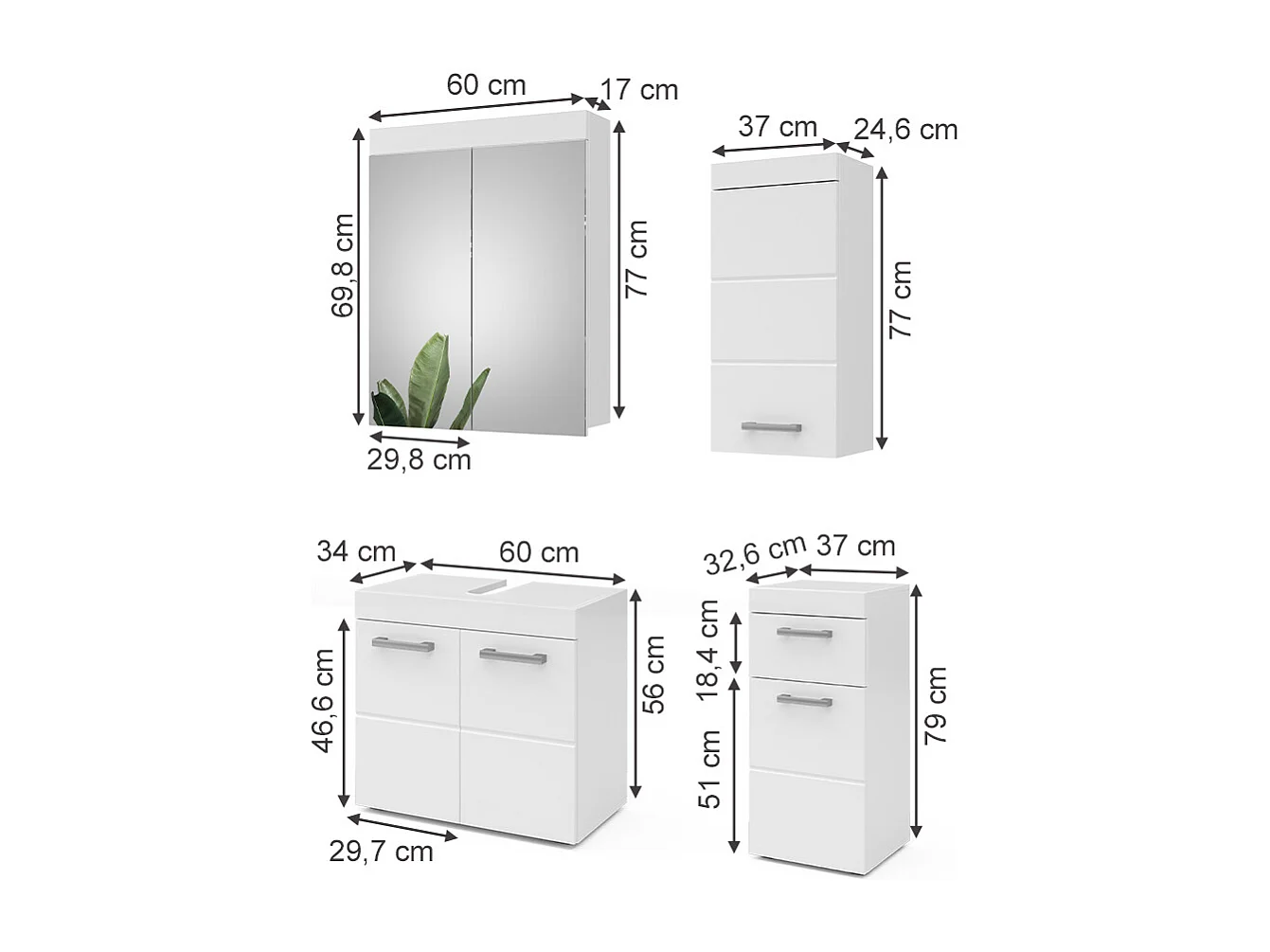 Set mobili bagno bianco 60x34x56 luna