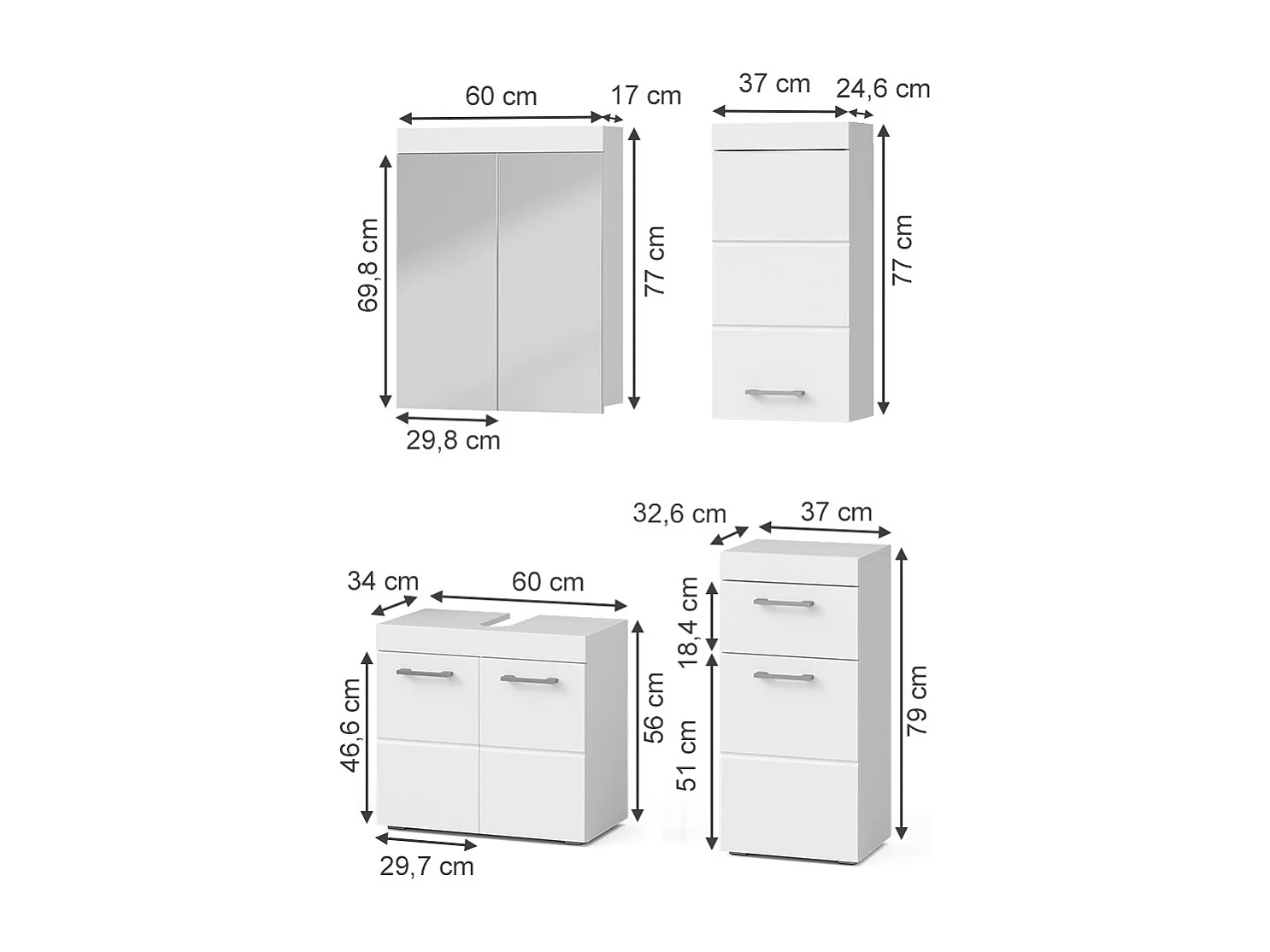 Badkamermeubel set wit 60x34x56 luna
