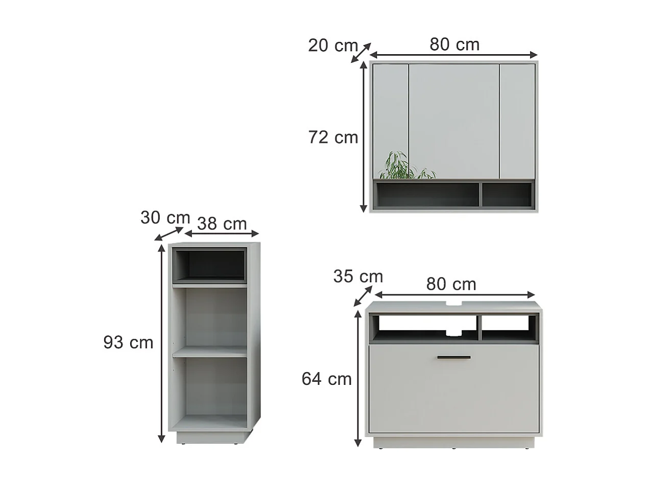 Badmöbel-Set grau/anthrazit 80x35x64 beatrice