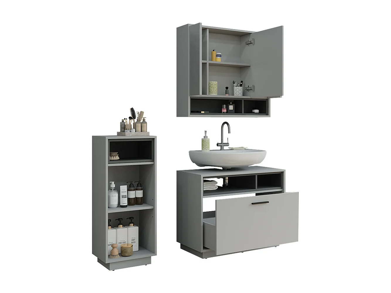 Badmöbel-Set grau/anthrazit 80x35x64 beatrice
