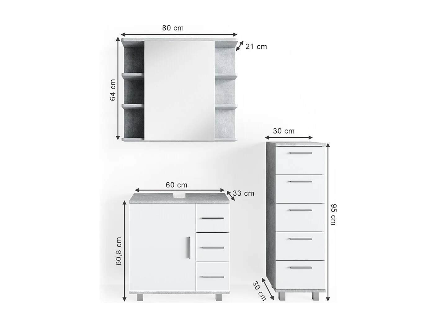 Set mobili bagno calcestruzzo 60x33x60.8 ilias