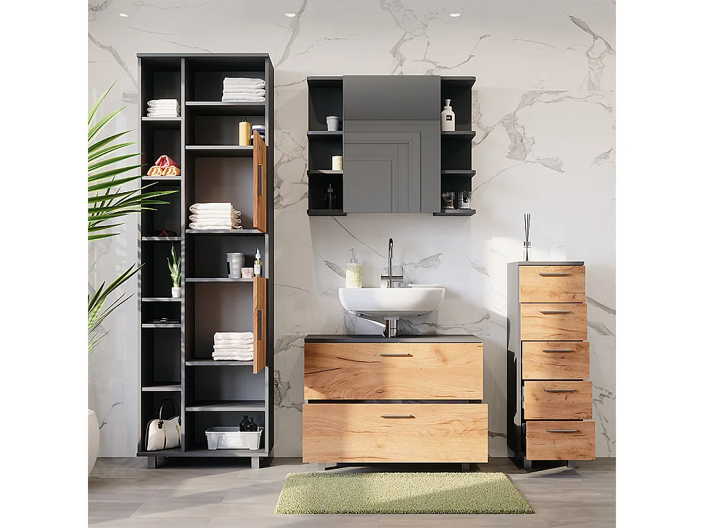 Badmöbel-Set goldkraft eiche/anthrazit 80.2x33x60.8 ilias