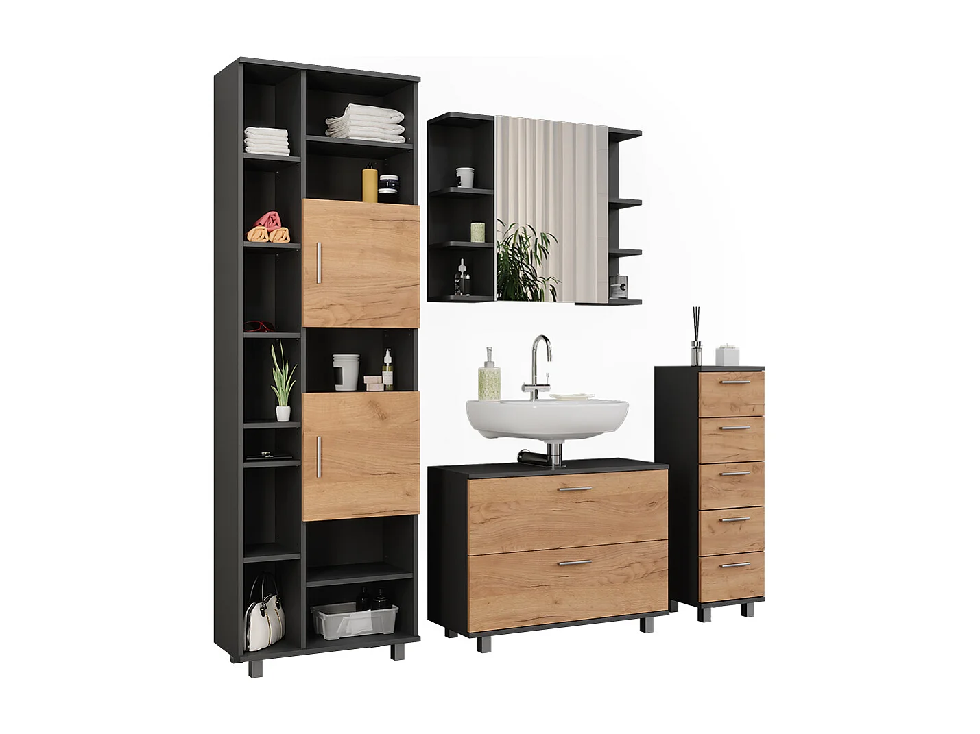 Meubles bain chêne doré/anthracite 80.2x33x60.8 ilias