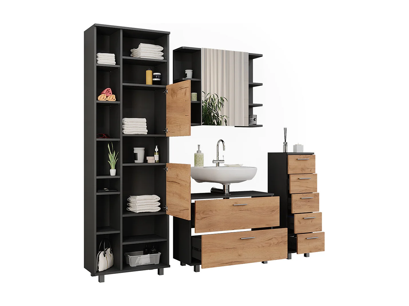 Meubles bain chêne doré/anthracite 80.2x33x60.8 ilias