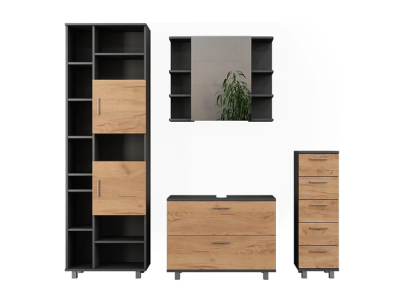Conjunto de móveis de banheiro carvalho goldkraft/antracite 80.2x33x60.8 ilias
