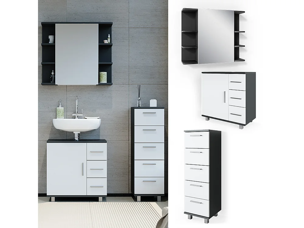 Set mobili bagno antracite 60x33x60.8 ilias