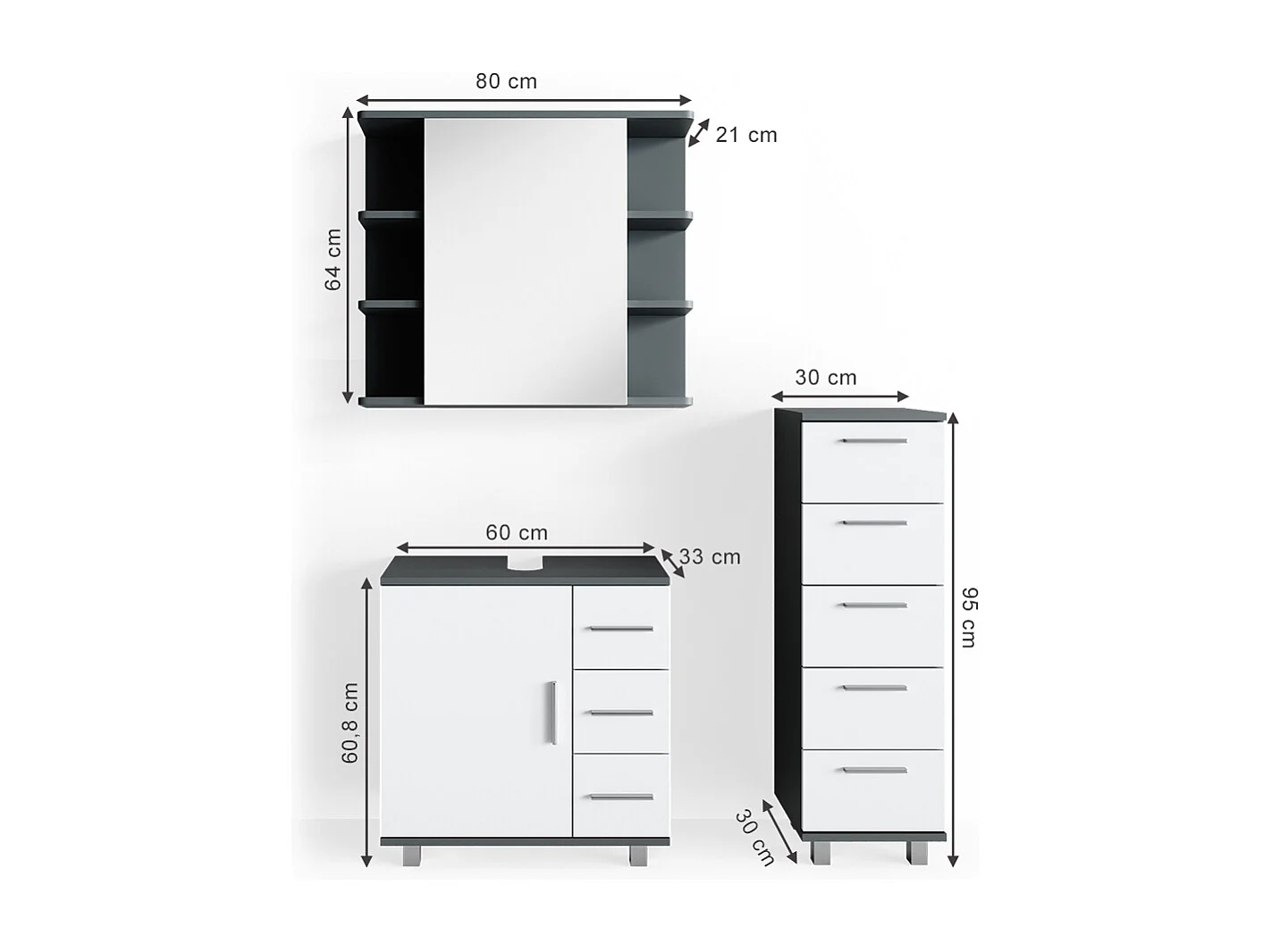 Meubles bain anthracite 60x33x60.8 ilias
