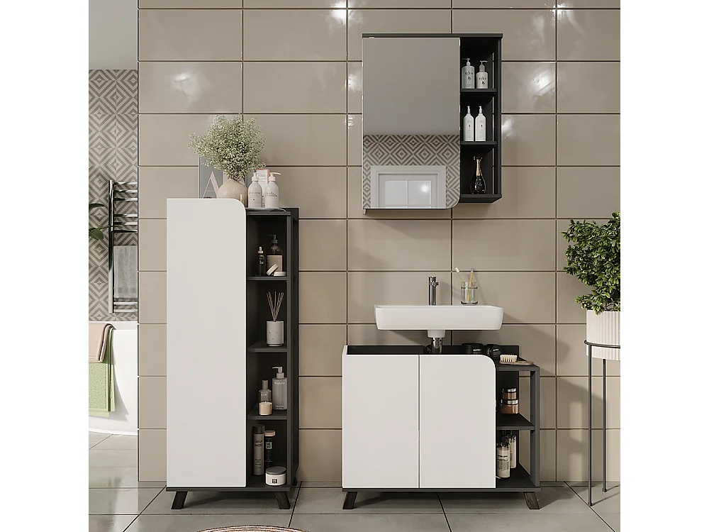 Conjunto de muebles de baño antracita/blanco 80x35x65 karen