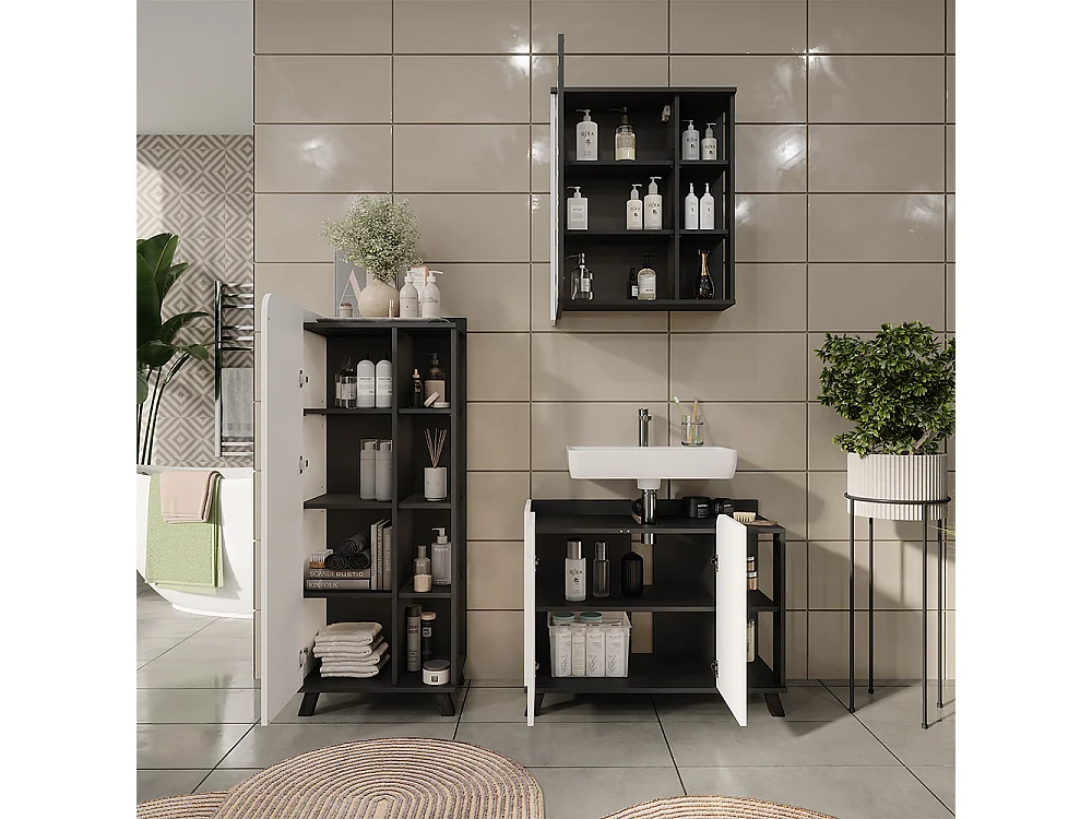 Ensemble de meubles de salle de bain anthracite/blanc 80x35x65 karen